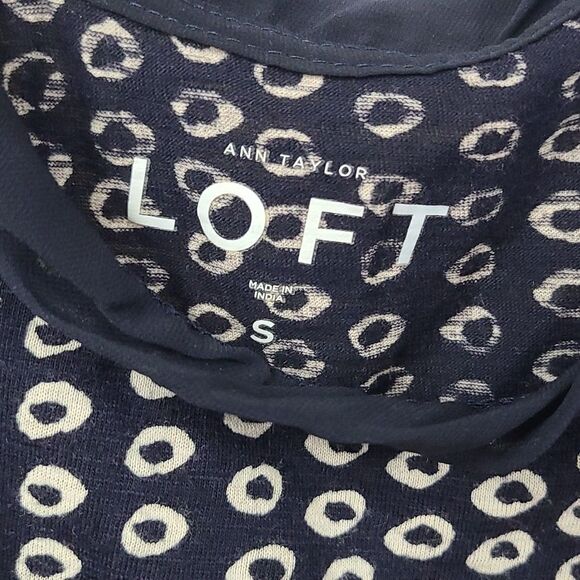LOFT Ooh La La Twist Trim Tank Black Tan Circle Dots Sleeveless Top Small Tee - Picture 3 of 11